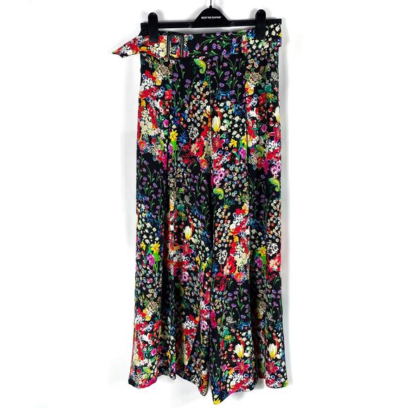 ETRO Floral Pants Set Black Silk 2pc One Shoulder Top Wide Leg Sz 42 IT / M - Picture 9 of 15